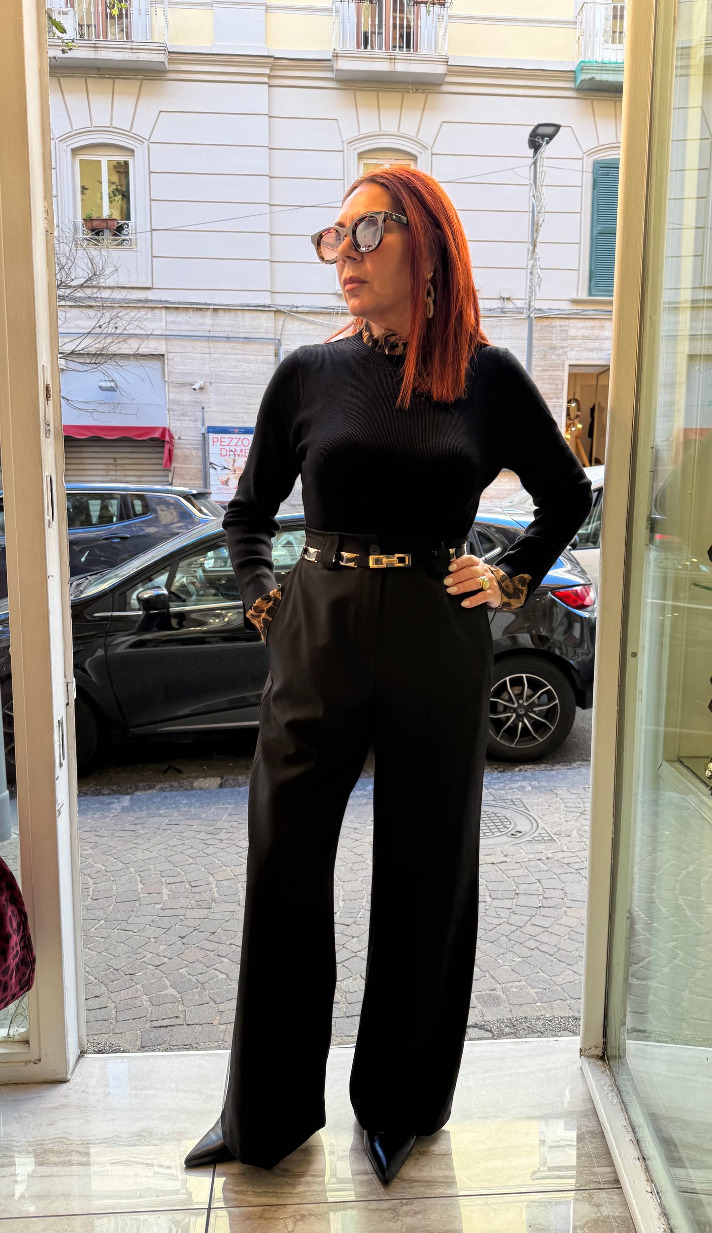 Pantalone vita alta nero