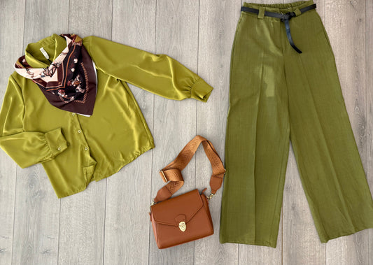Pantalone verde  vita alta