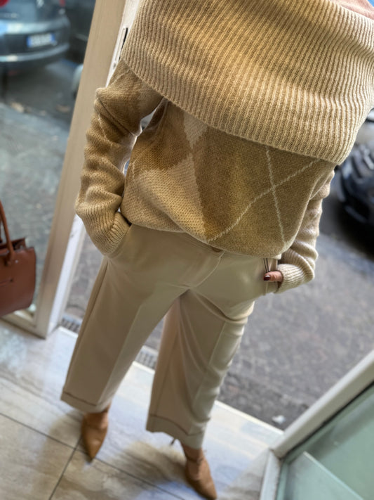 Pantalone piegone panna